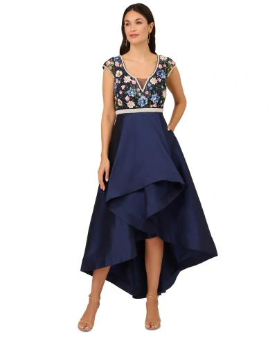 Adrianna Papell Women's Beaded High-low Taffeta Gown In Light Navy