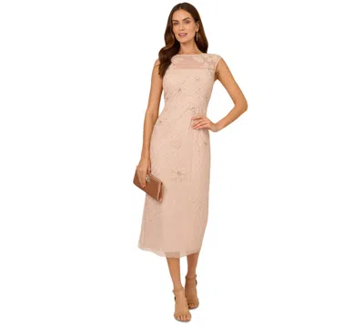 Adrianna Papell Women's Beaded Illusion Midi Dress In Shell