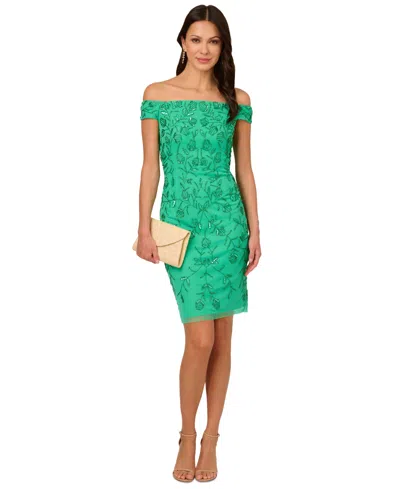 Adrianna Papell Women's Beaded Off-the-shoulder Dress In Floral Green