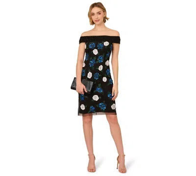 Adrianna Papell Women's Beaded Off-the-shoulder Sheath Dress In Black