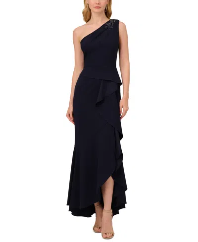 Adrianna Papell Women's Beaded One-shoulder Gown In Midnight