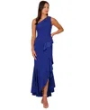 Adrianna Papell Petite Beaded Ruffled One-shoulder Gown In Royal Saphire
