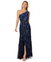 Adrianna Papell Women's Beaded One-shoulder Long Dress In Blue