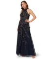 Adrianna Papell Women's Beaded Petal Sleeveless Maxi Dress In Black