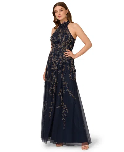Adrianna Papell Women's Beaded Petal Sleeveless Maxi Dress In Black