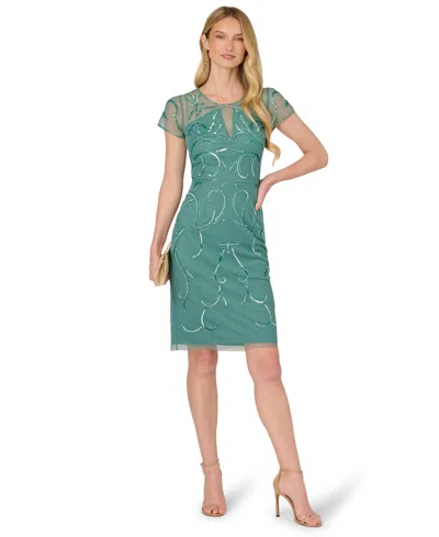Adrianna Papell Women's Beaded Short-sleeve Sheath Dress In Green