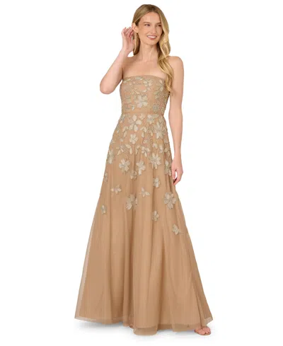 Adrianna Papell Women's Beaded Strapless Dress In Brown