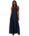 Adrianna Papell Womens Embellished Polyester Evening Dress In Light Navy
