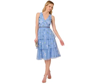 Adrianna Papell Women's Beaded Tiered Mesh Dress In Bluebell