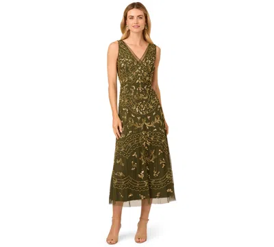 Adrianna Papell Women's Beaded V-neck Party Dress In Green