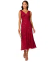 Adrianna Papell Embellished Mesh Cocktail Dress In Cranberry