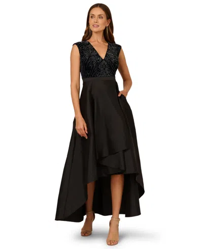 Adrianna Papell Women's Beaded Velvet Taffeta Dress In Black