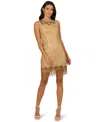 Adrianna Papell Women's Boat Neck Beaded Fringe Detail Mini Dress In Gold