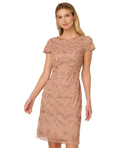 Adrianna Papell Women's Beaded Sheath Dress In Rose Gold