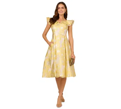 Adrianna Papell Women's Boat-neck Flutter-sleeve Dress In Yellow Multi
