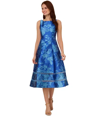 Adrianna Papell Women's Boat-neck Metallic Fit & Flare Dress In Blue Multi