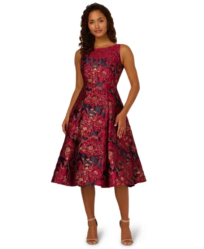 Adrianna Papell Women's Boat Neck Midi Dress In Multi