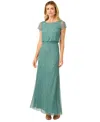 Adrianna Papell Plus Size Sequined-mesh Evening Gown In Green Slate