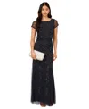 Adrianna Papell Beaded Mesh Gown In Midnight