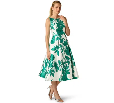 Adrianna Papell Women's Boat Neck Tea Length Gown In Green
