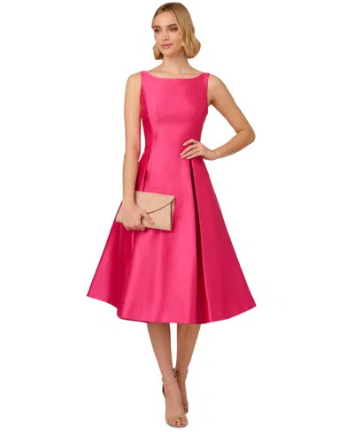 Adrianna Papell Women's Boat-neck Fit & Flare Midi Dress In Fuchsia