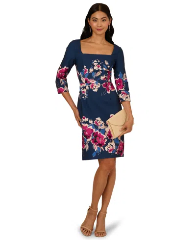 Adrianna Papell Women's Border Floral Midi Dress In Blue