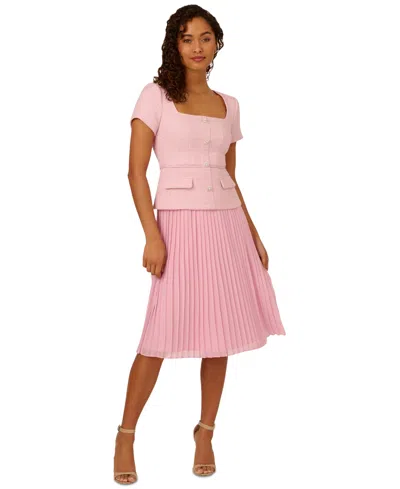 Adrianna Papell Women's Boucle-bodice Pleated Dress In Light Pink