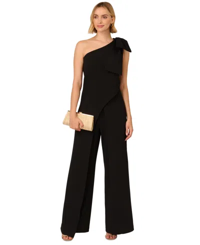 Adrianna Papell Women's Bow-trim One-shoulder Jumpsuit In Black