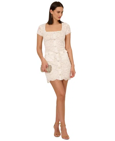 Adrianna Papell Women's Button-front Scalloped-hem Lace Dress In Ivory