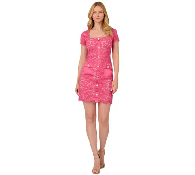 Adrianna Papell Women's Button-front Scalloped-hem Lace Dress In Petunia