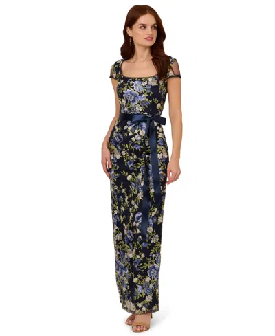 Adrianna Papell Women's Cascading Floral Sheath Gown In Black