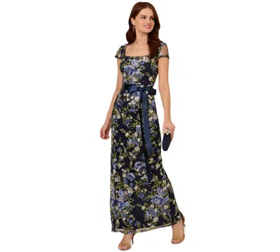 Adrianna Papell Women's Cascading Floral Sheath Gown In Navy Multi