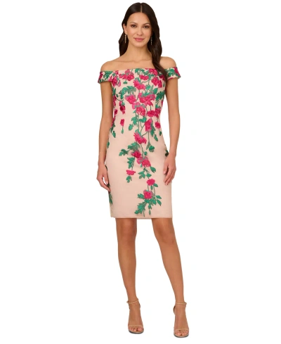 Adrianna Papell Women's Cascading Florals Off-the-shoulder Dress In Magentagre