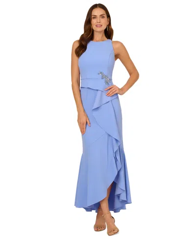 Adrianna Papell Women's Cascading-ruffle Crepe Gown In Electric Ice