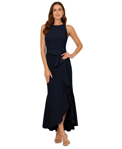 Adrianna Papell Women's Cascading-ruffle Crepe Gown In Midnight