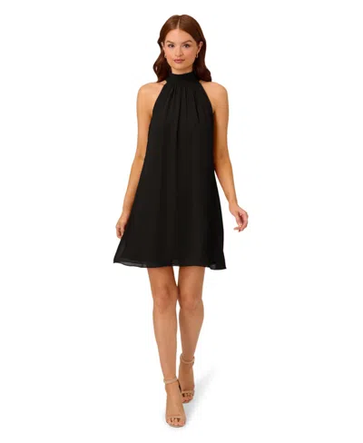 Adrianna Papell Women's Chiffon Mock-neck Sleeveless Shift Dress In Black