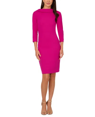 Adrianna Papell Women's Collared 3/4-sleeve Sheath Dress In Pink Flamb