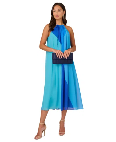 Adrianna Papell Women's Colorblocked Halter Dress In Blue Multi
