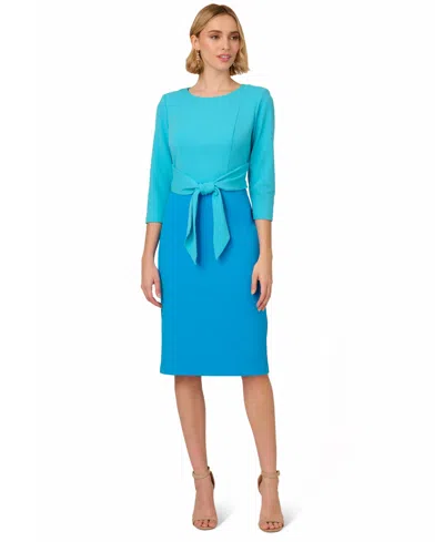Adrianna Papell Women's Colorblocked Tie-waist Midi Dress In Cerulean,azure