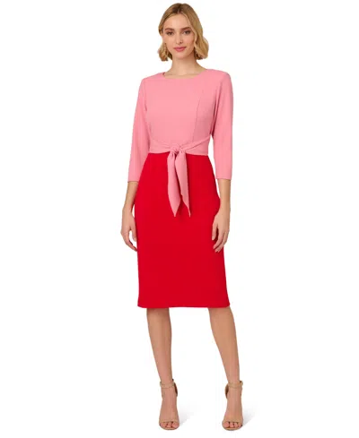 Adrianna Papell Women's Colorblocked Tie-waist Midi Dress In Pink,red
