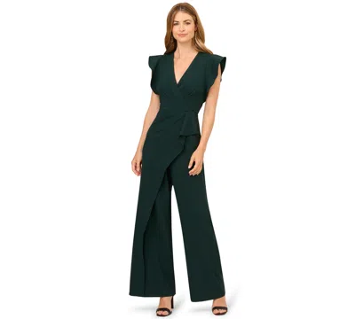 Adrianna Papell Women's Crepe Overlay V-neck Jumpsuit In Green