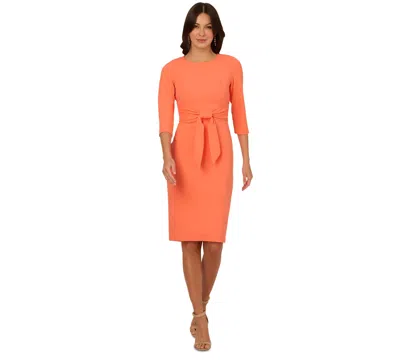 Adrianna Papell Women's Crepe Tie-waist 3/4-sleeve Sheath Dress In Orange Coral