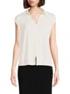 Adrianna Papell Women's Crinkle Boxy Collared Top In Ivory
