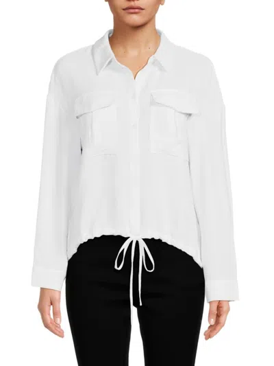 Adrianna Papell Women's Dropped Shoulder Tie Hem Shirt In White