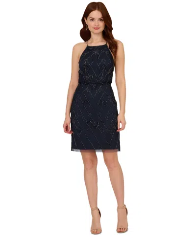 Adrianna Papell Women's Embellished Blouson Party Dress In Navy Gunmetal