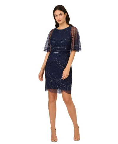 Adrianna Papell Women's Embellished Capelet Dress In Light Navy