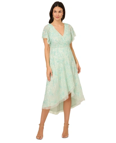 Adrianna Papell Women's Embellished Faux-wrap Dress In Mint Glass
