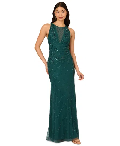 adrianna papell green sequin dress Green Long Sleeve Beaded Full Length Dress main image 1