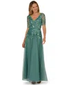 Adrianna Papell Women's Embellished Mesh V-neck Gown In Green