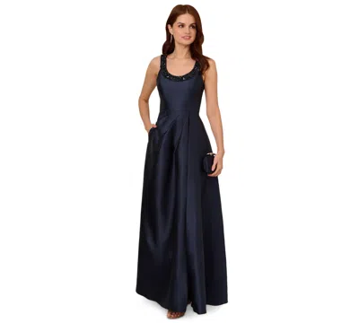 Adrianna Papell Women's Embellished-neck Sleeveless Gown In Midnight